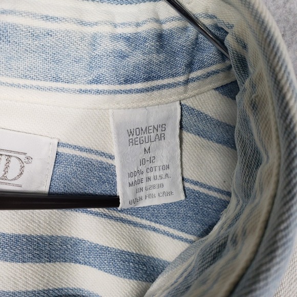 Lands' End Blue White Striped Button Up Shirt Women's Size M 100% Cotton L/S - Picture 4 of 8
